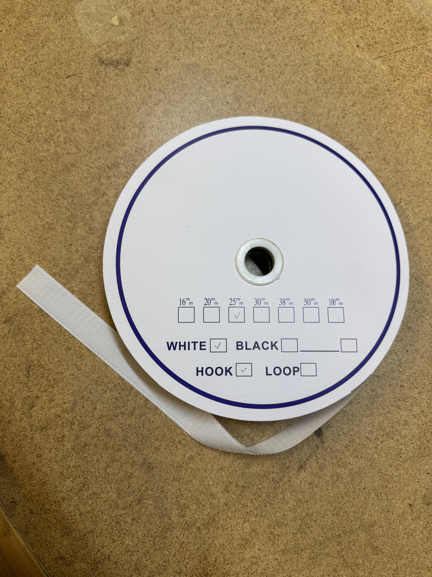 SewOn Hook and Loop Tape White, Width 25mm, 25 metre rolls