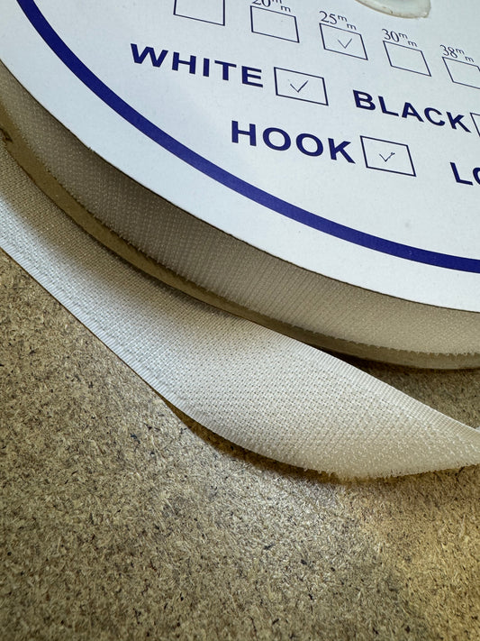 SewOn Hook and Loop Tape White, Width 25mm, 25 metre rolls