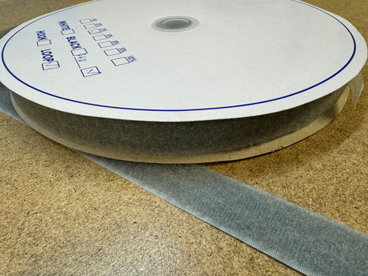 SewOn Hook and Loop Tape Grey, Width 25mm, 25 metre rolls
