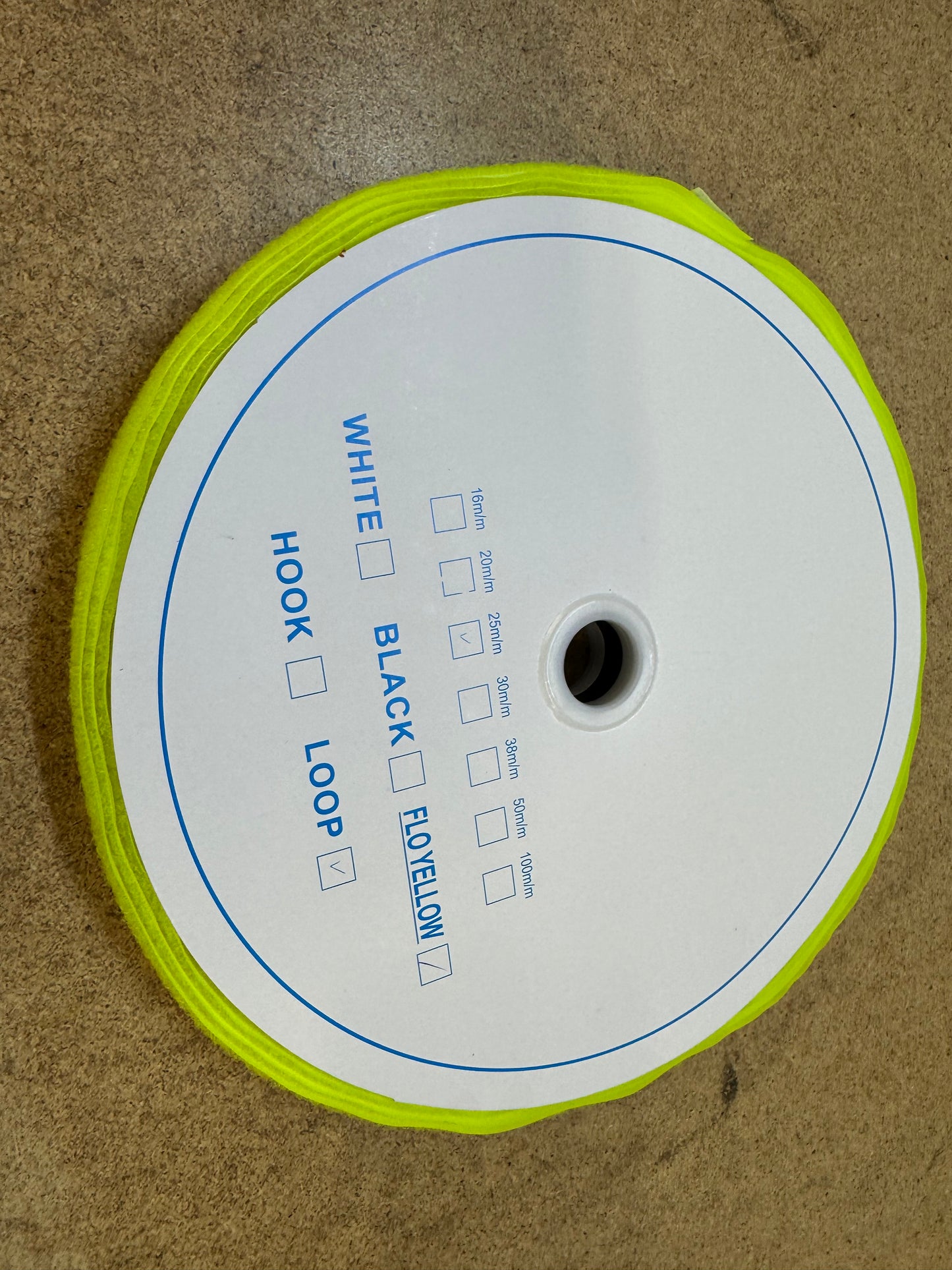 SewOn Hook and Loop Tape fluorescent yellow, Width 25mm, 25 metre rolls