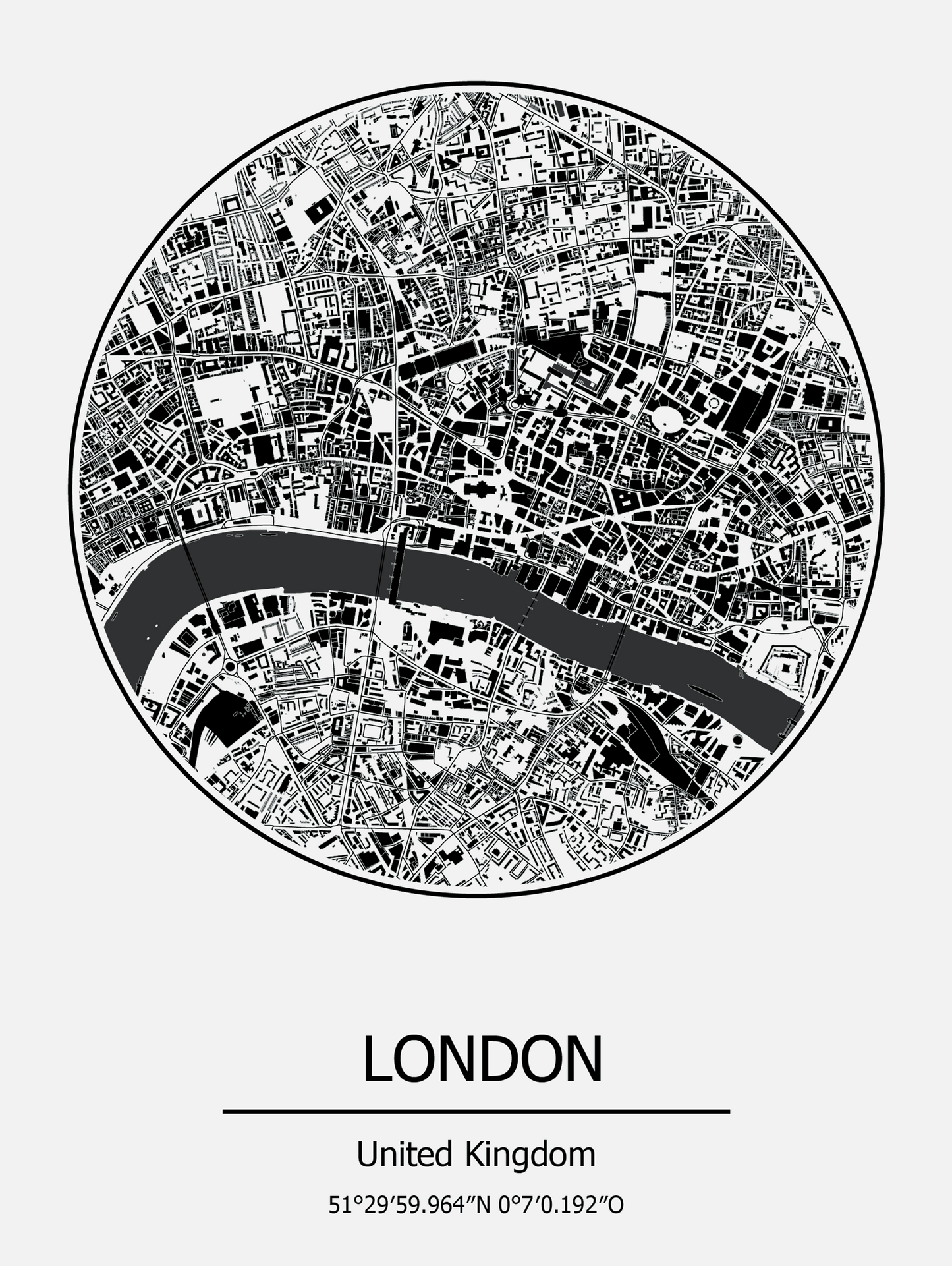 Black and white map of London on a white background