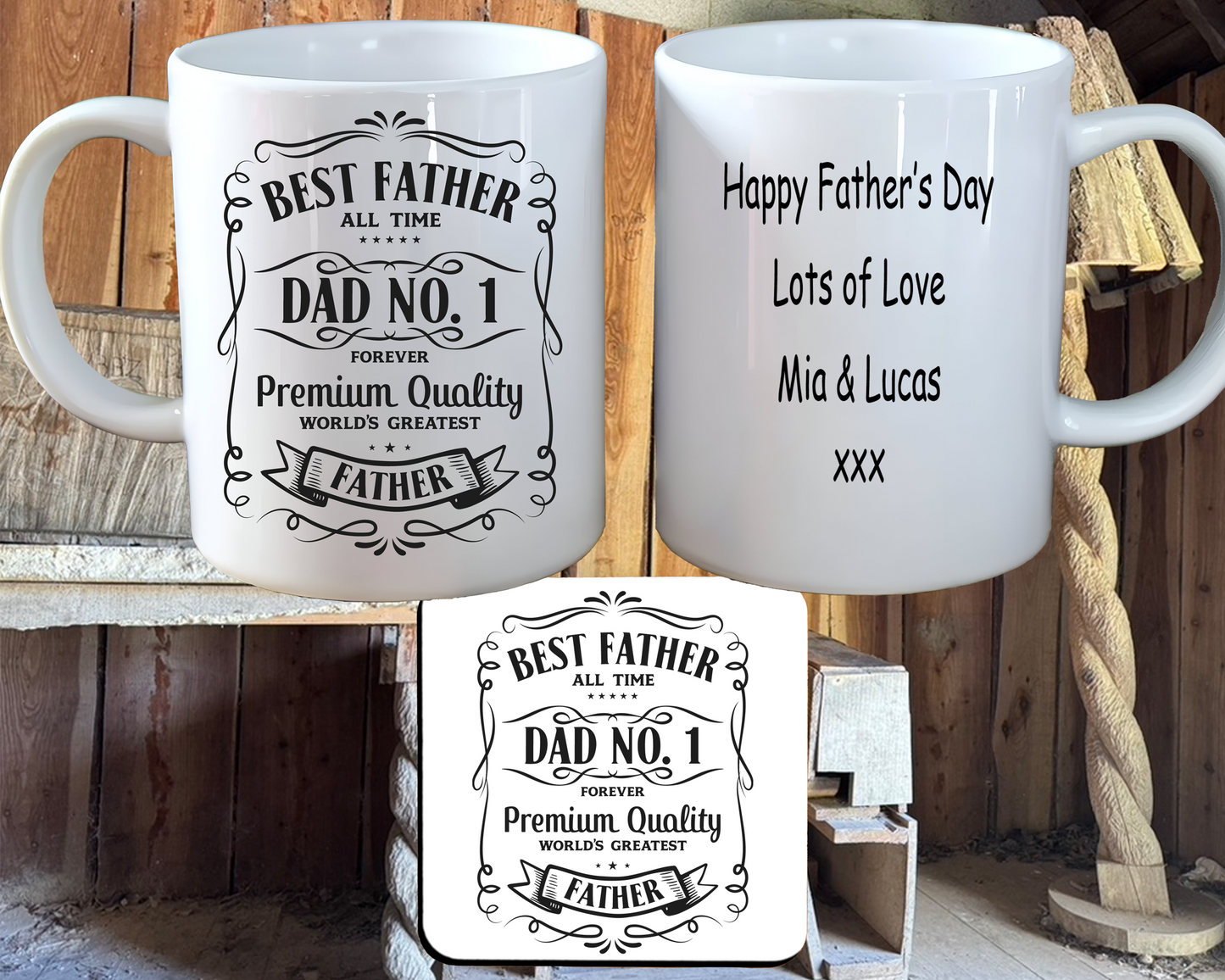 Personalised Father's Day Mug & Coaster set, Jack Daniels Design, with Gift Box
