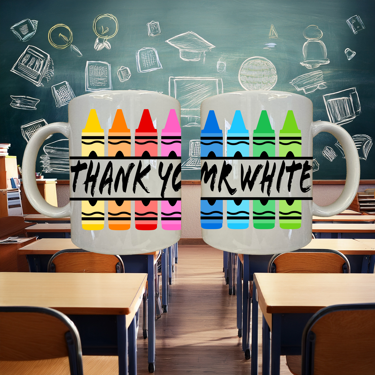 Personalised Crayon Teacher Gift Mug - Thank You Teacher Mug, with Gift Box