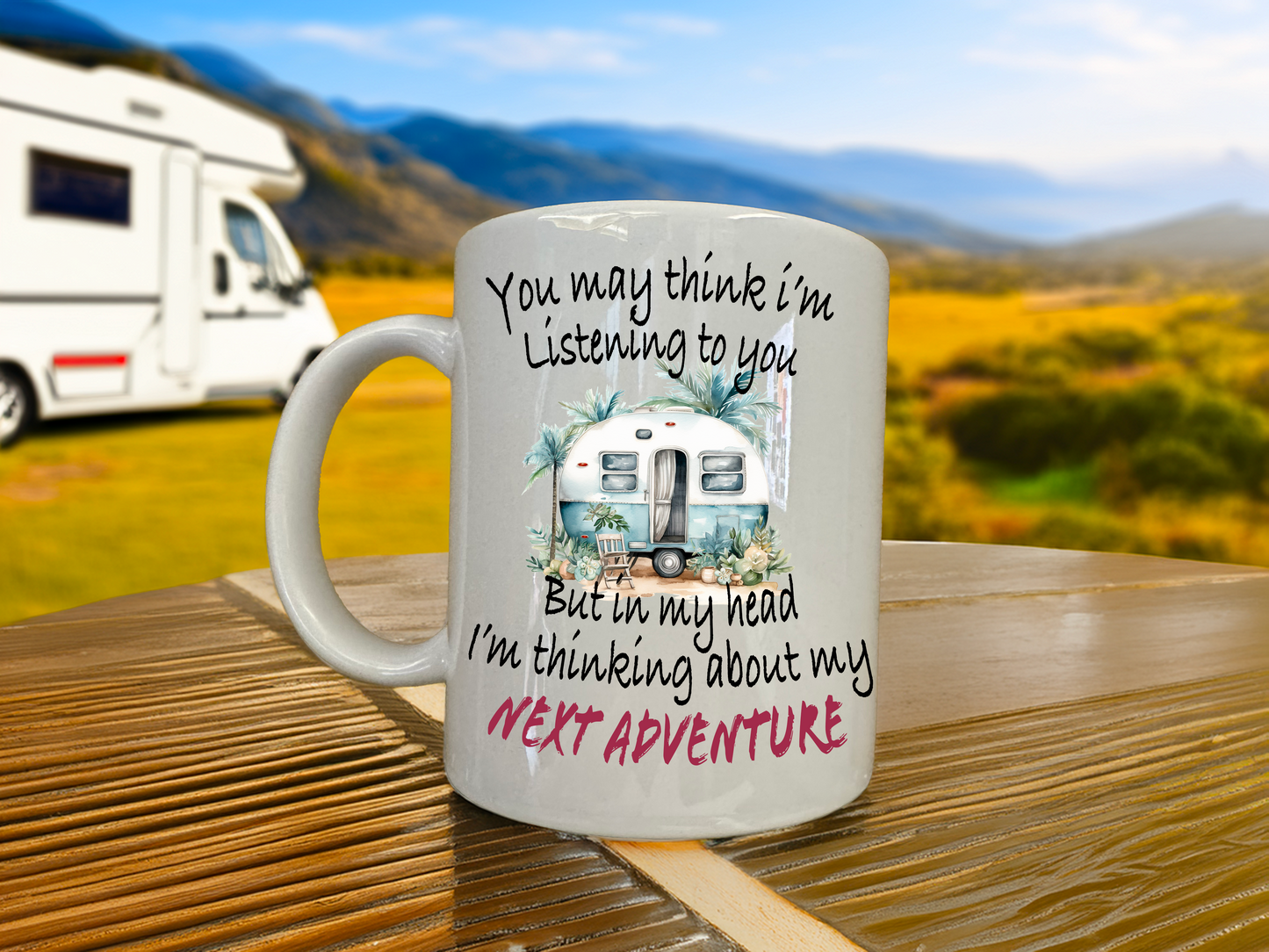 Personalised Message Novelty Caravan mug, coffee mug, tea mug includes gift box