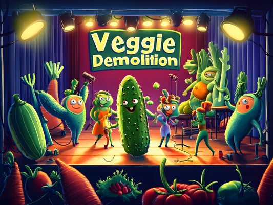 glass cutting board veggies on stage