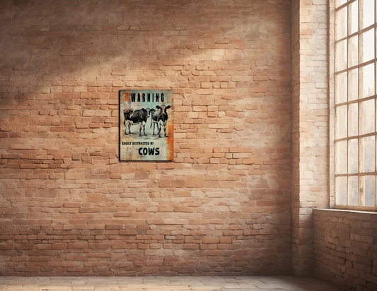 Retro Style Easily Distracted By Cows Vintage Metal Sign/plaque man cave, shed