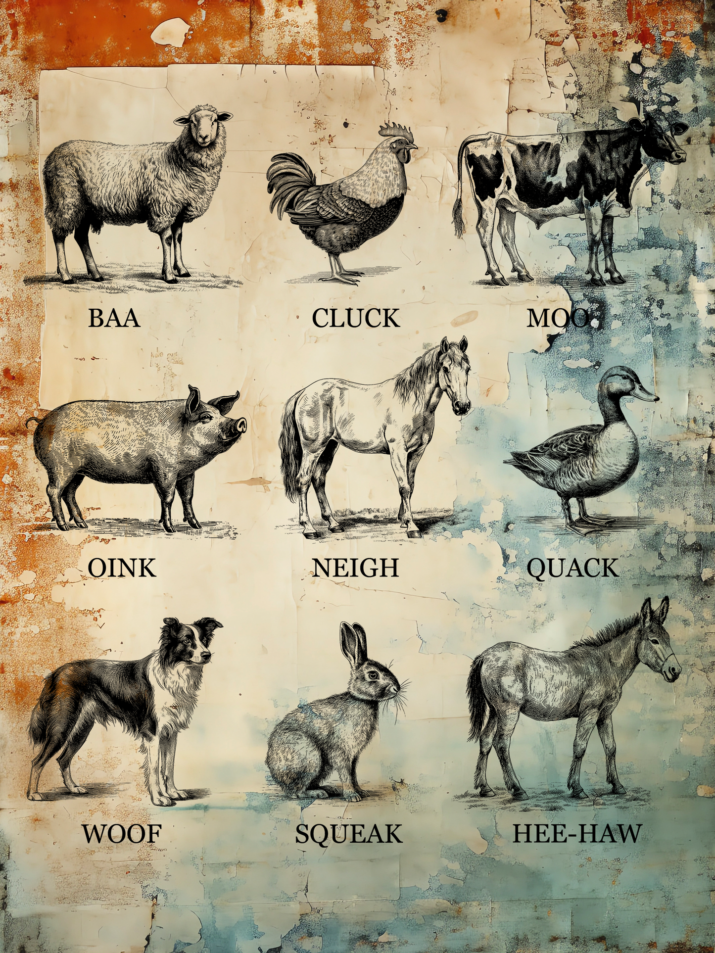 Retro Style "Farm Animals and their sounds"