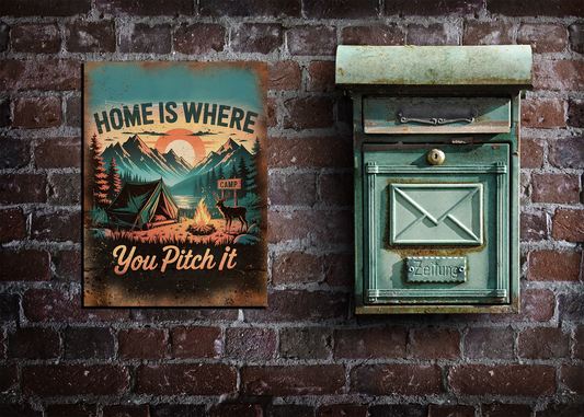 Retro Style Home Is Where You Pitch it Vintage Metal Sign/plaque man cave, bar