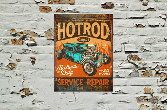 Retro Style Hotrod Garage service Vintage Metal Sign/plaque man cave, shed, bar