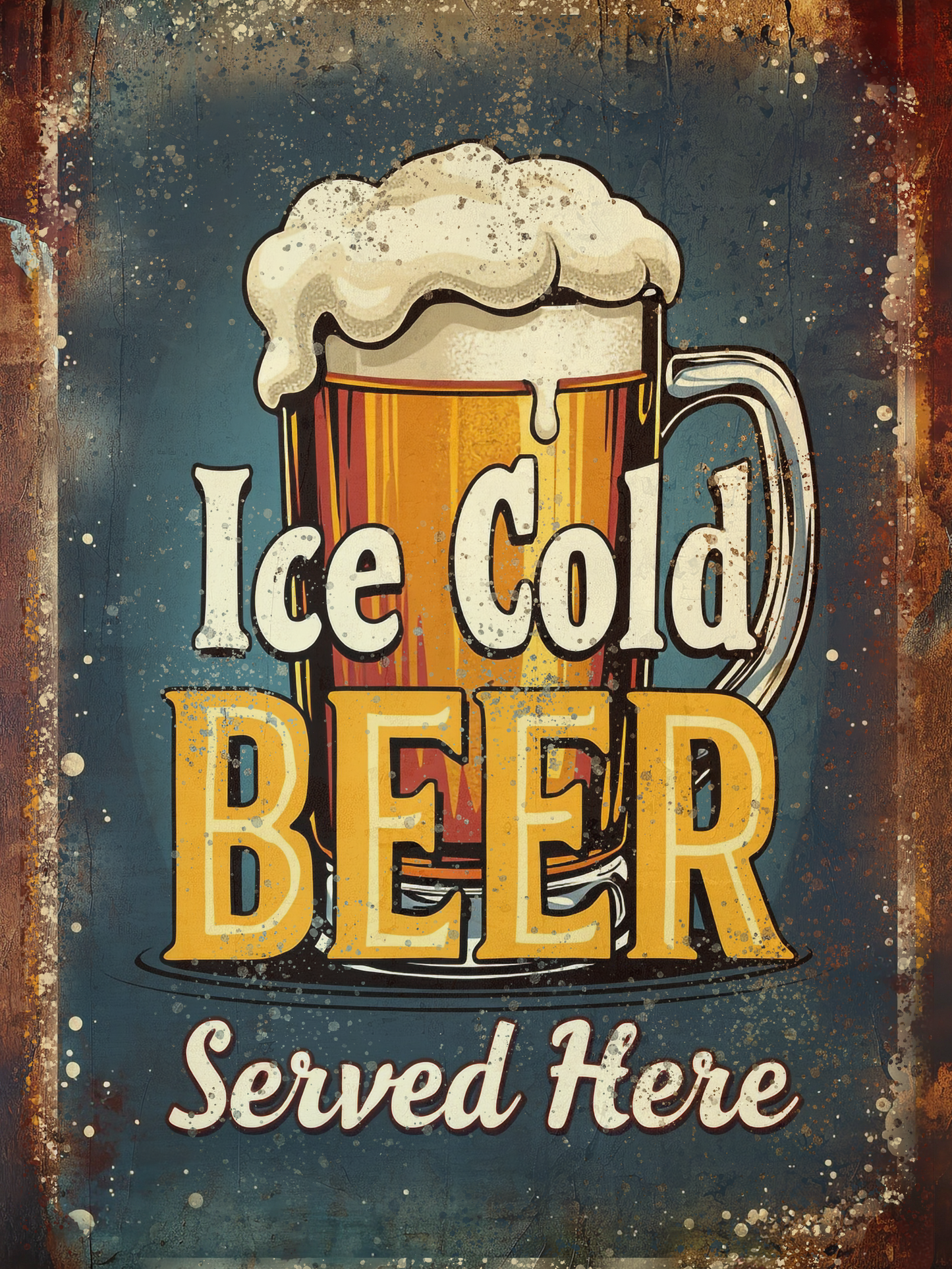 Retro Style "Ice Cold Beer Served Here" Decorative Vintage Metal Sign, Pub, Bar