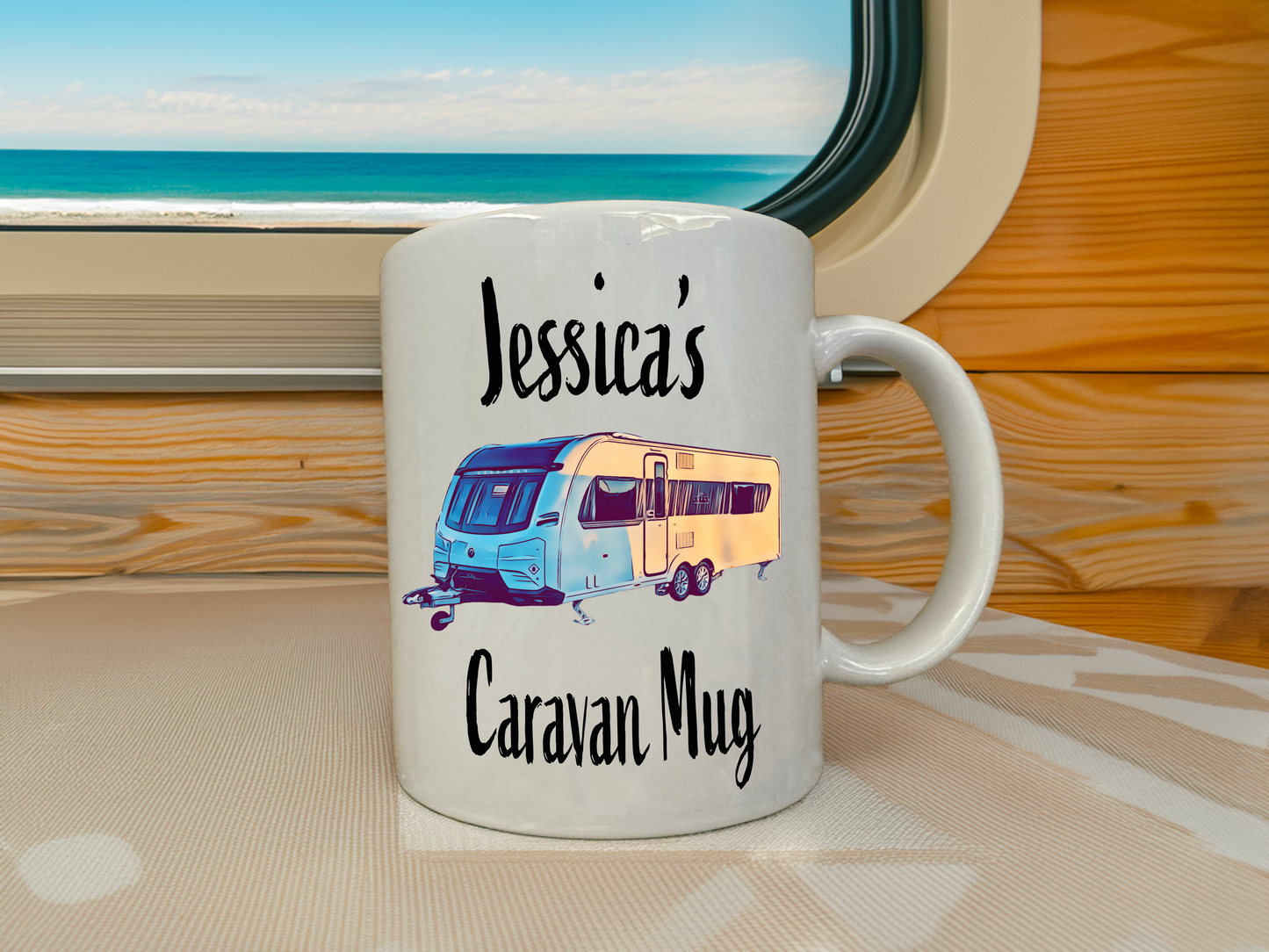 Personalised with your own Caravan picture Coffee Mug, Tea Mug, with Gift Box
