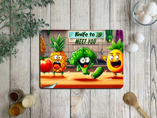 Knife to meet you Glass Chopping Cutting Board, Worktop Saver, Large