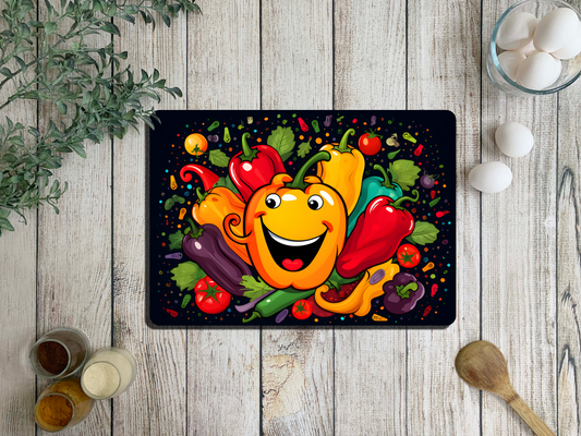 Happy Peppers Glass Chopping Cutting Board, Worktop Saver, Large