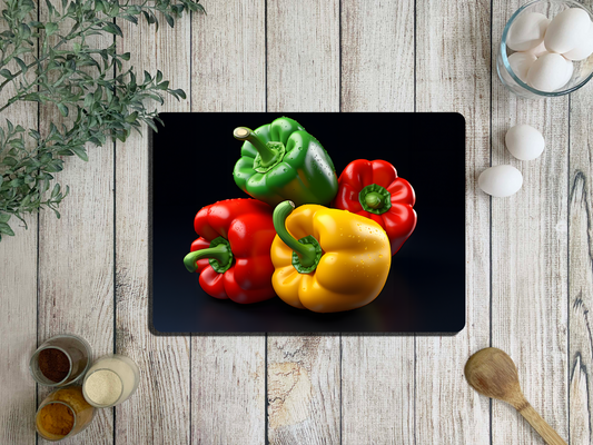 Colourful Peppers Glass Chopping Cutting Board, Worktop Saver, Large