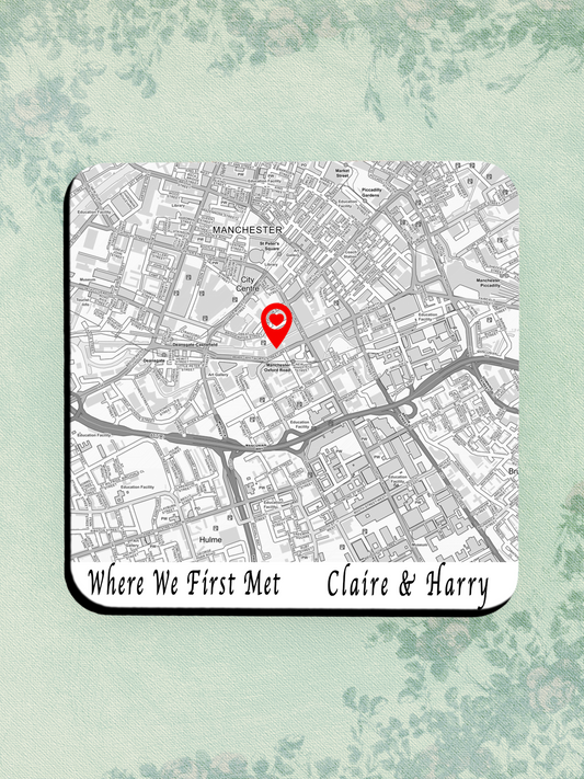 Personalised Map Coaster, Any Location, First Date, Where we Met, New Home, Anniversary Gift for Husband, Wife, Boyfriend, Girlfriend