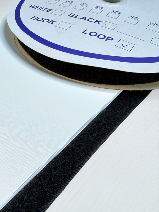 SewOn Hook and Loop Tape Black, White 20mm, 25 metre rolls