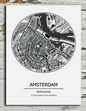 Black and white metal sign featuring city of Amsterdam