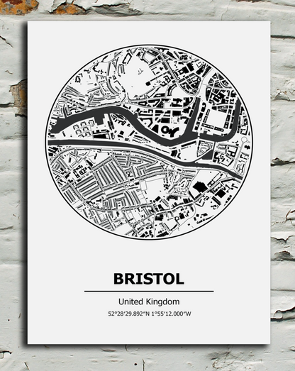 City map of Bristol on a white background 