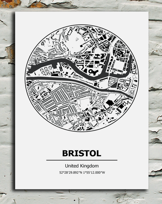 City map of Bristol on a white background 