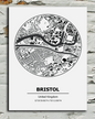City map of Bristol on a white background 