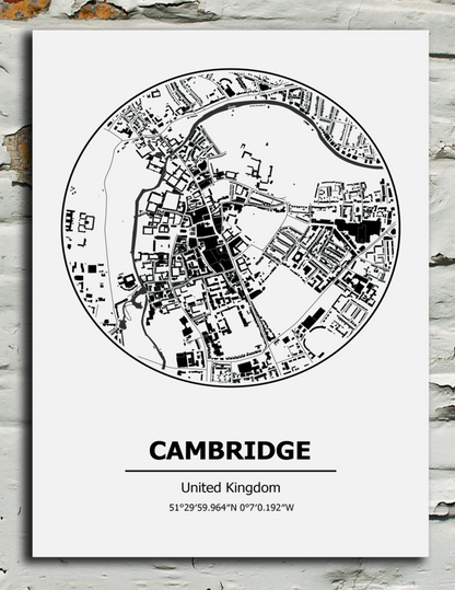 Black and white metal wall sign of Cambridge city
