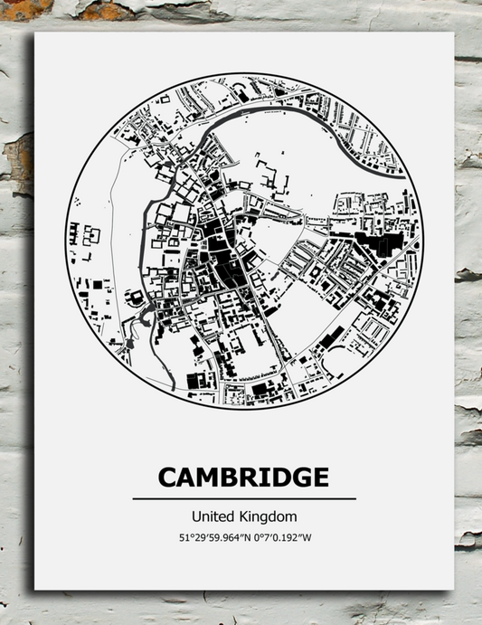 Black and white metal wall sign of Cambridge city