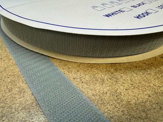 SewOn Hook and Loop Tape Grey, Width 25mm, 25 metre rolls