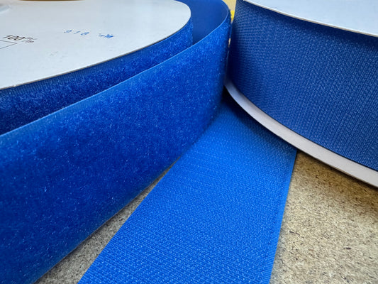 SewOn Hook and Loop Tape Blue, Width 50mm, 25 metre rolls