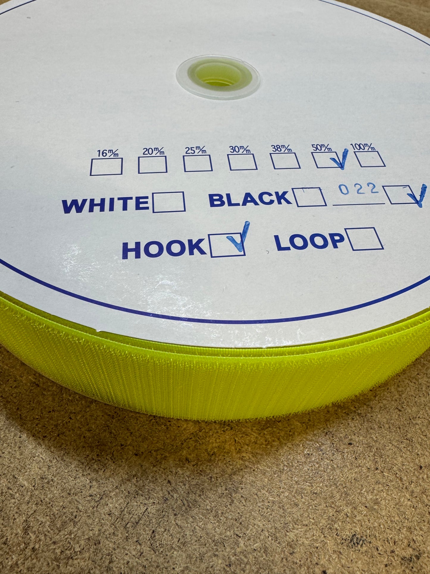 SewOn Hook and Loop Tape fluorescent yellow, Width 50mm, 25 metre rolls