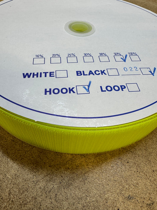 SewOn Hook and Loop Tape fluorescent yellow, Width 50mm, 25 metre rolls