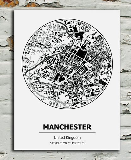 black and white metal sign of Manchester City