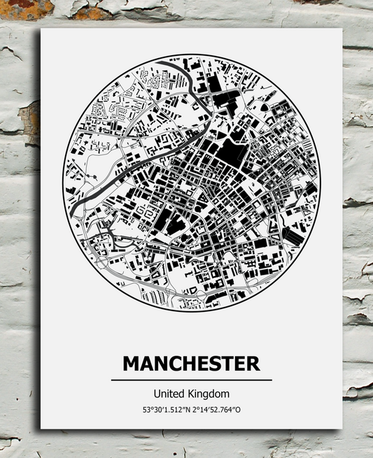 black and white metal sign of Manchester City