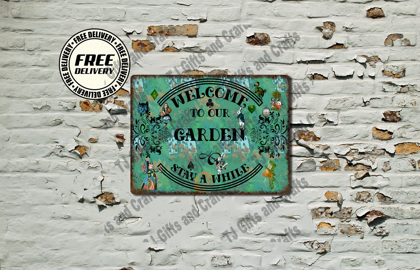 Alice in Wonderland Welcome To Our garden Sign