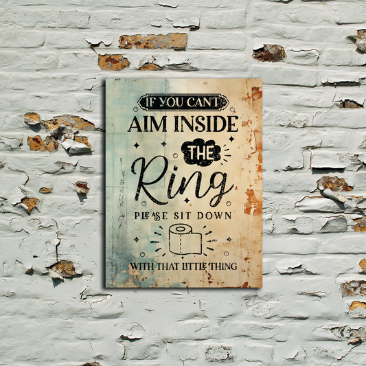 toilet sign, if you can't aim inside the ring please sit down with that little thin