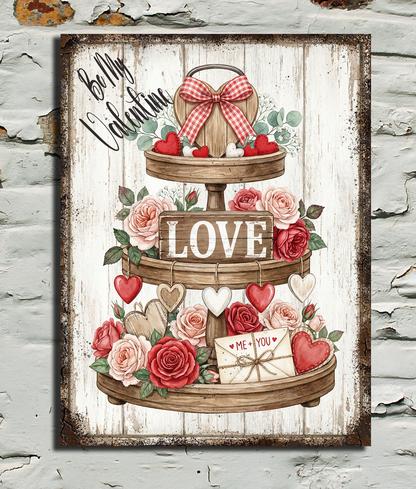 Decorative wall art with a cake design and 'Love' text on a textured wall background