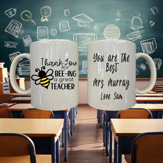 Personalised Teacher Gift Mug - Thank You for Bee-ing a Great Teacher Mug, with Gift Box