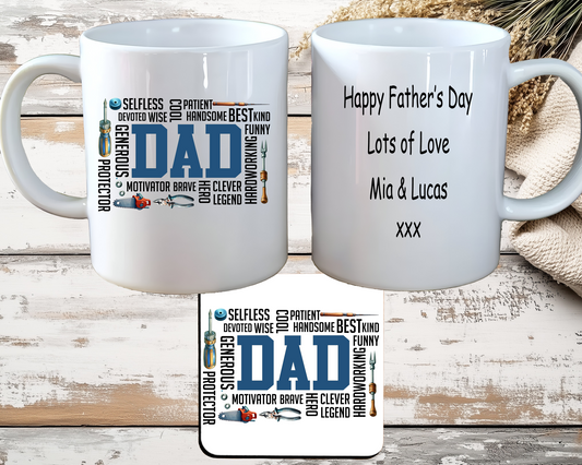 Personalised Father's Day Mug & Coaster, Dad Quotes Mug present, with Gift Box