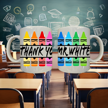 Personalised Crayon Teacher Gift Mug - Thank You Teacher Mug, with Gift Box