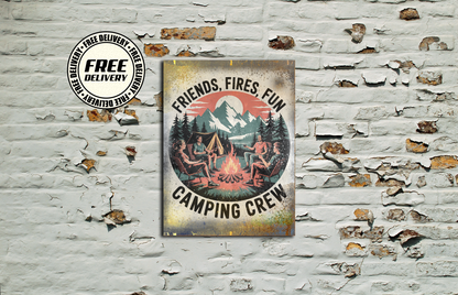 Retro Style Camping Crew Vintage Metal Sign/plaque man cave, shed, bar