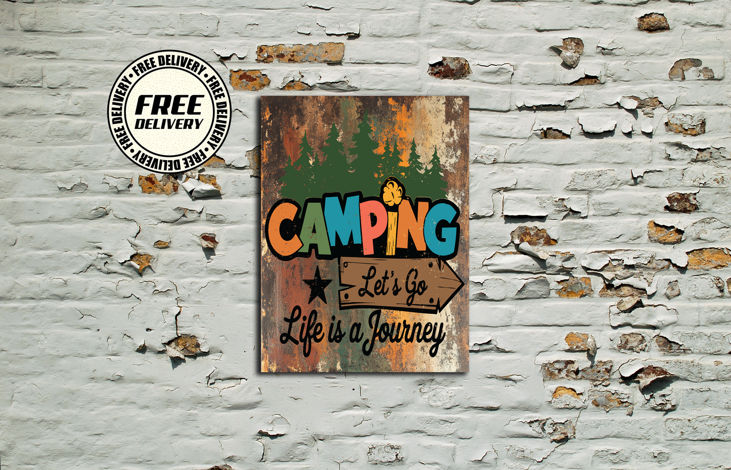 Camping Lets Go Life Is A journey Vintage Metal Sign, Plaque