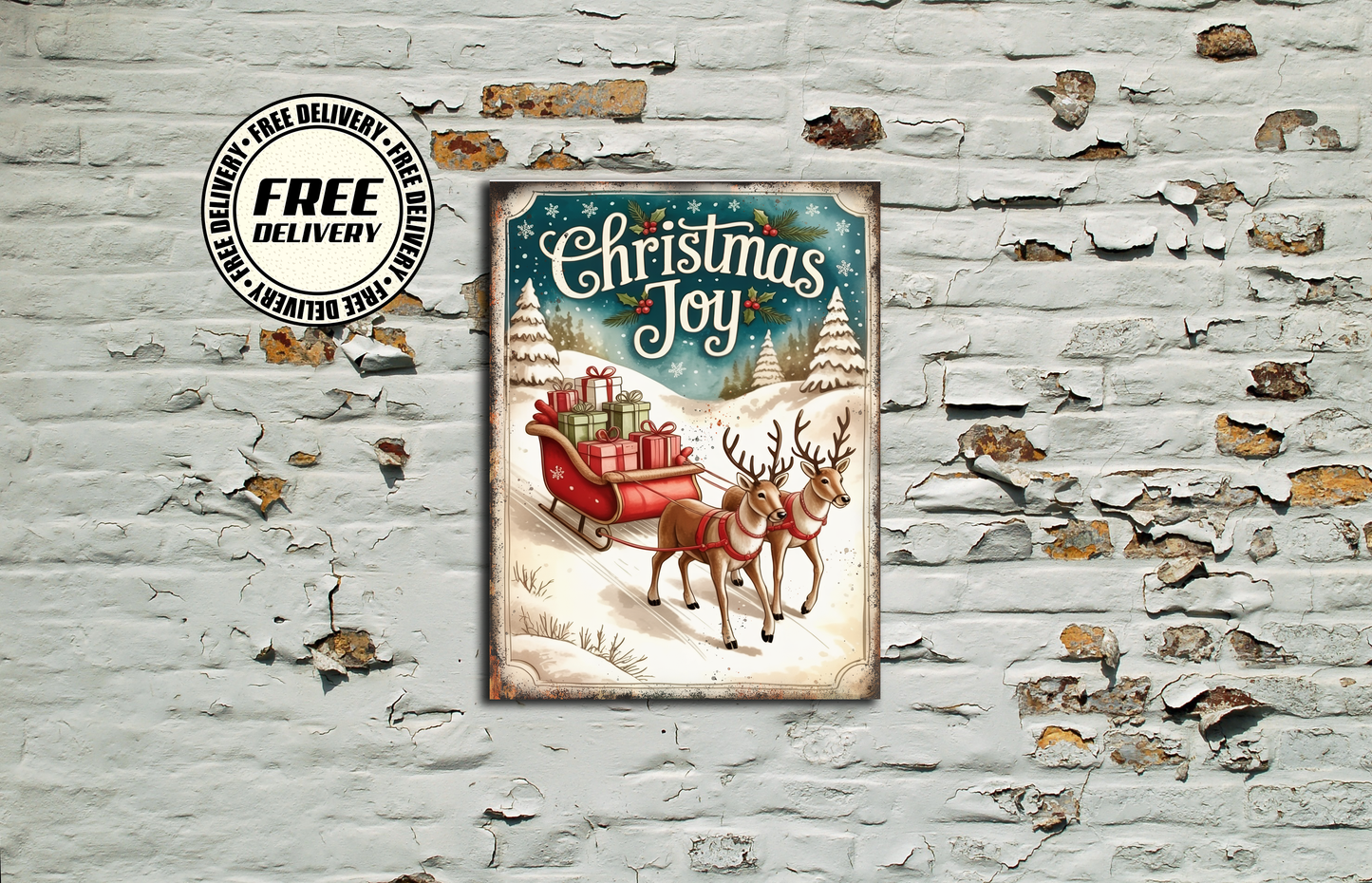 Christmas Joy Festive Metal Vintage Style Sign Wall Art