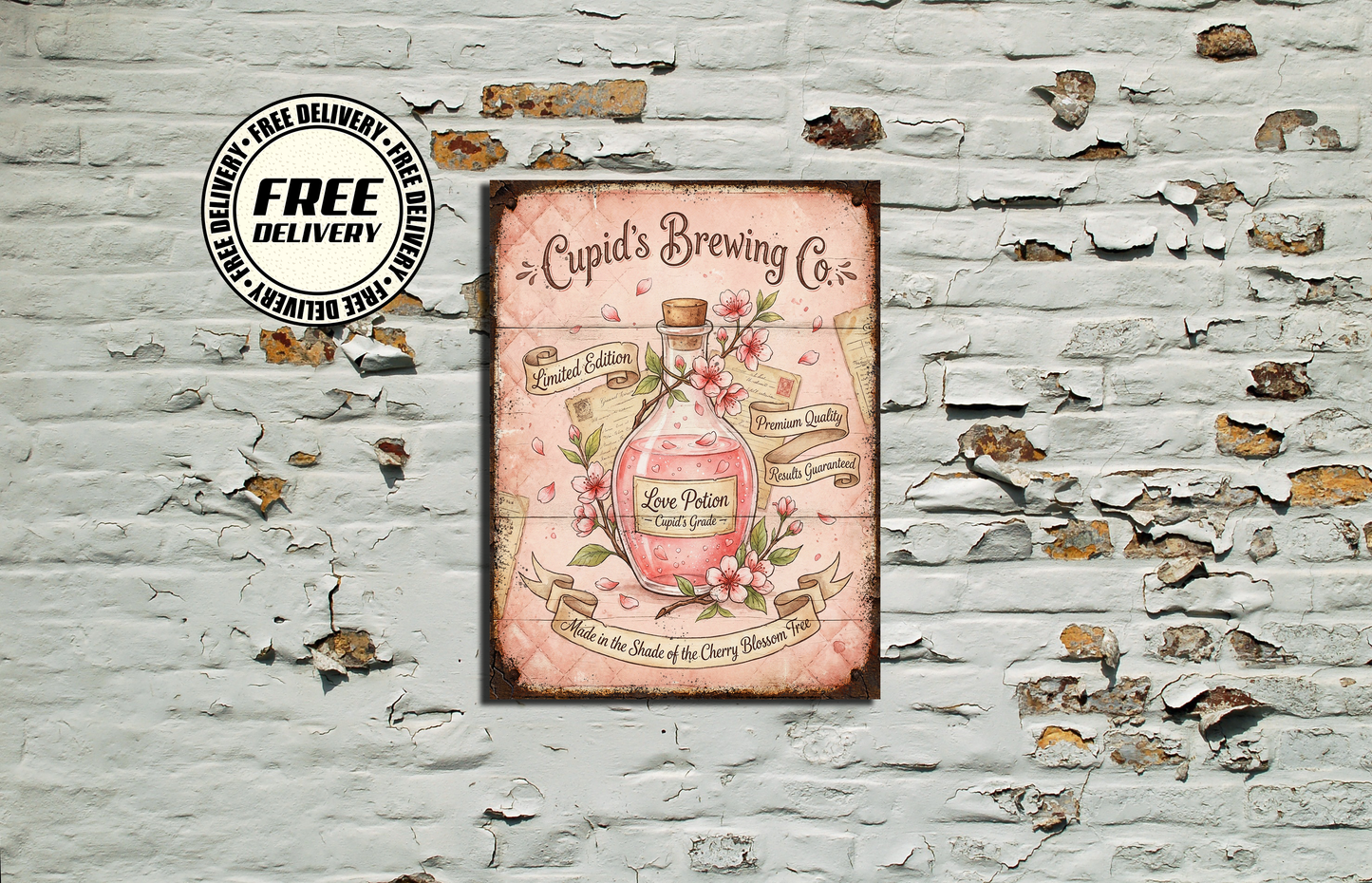 Cupid's Brewing Company Love Potion Vintage Look Valentines Metal Sign plaque