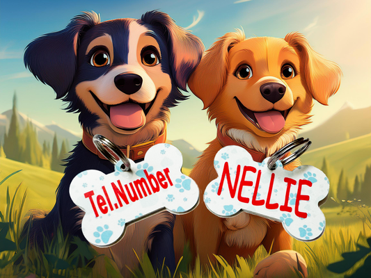 Personalised Dog ID Tag, Double sided print, Name and Telephone number