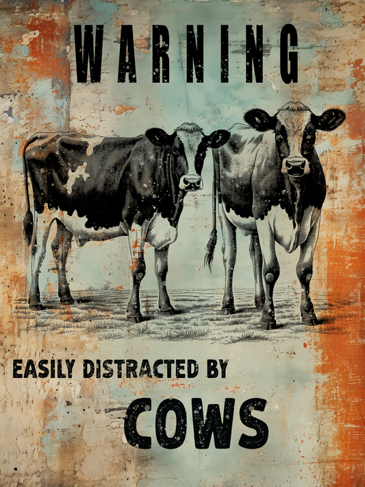 Retro Style Easily Distracted By Cows Vintage Metal Sign/plaque man cave, shed