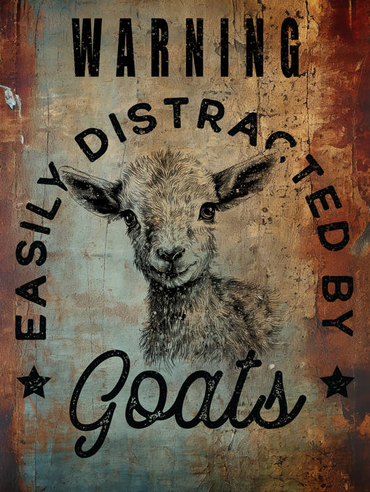 Retro Style Warning Easily Distracted By Goats Vintage Metal Sign/plaque man cave, shed