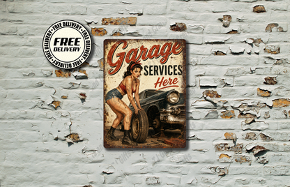 Garage Services Here Vintage Metal Sign/plaque man cave, shed