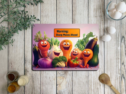 glass chopping board happy veggies 