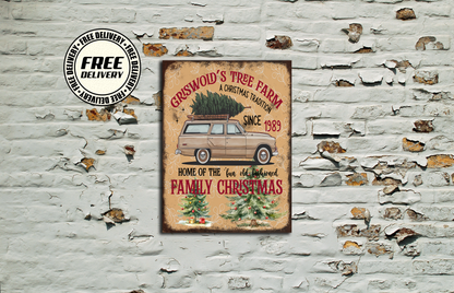 Griswold's Tree Farm Festive Christmas Metal Vintage Style Sign Wall Art