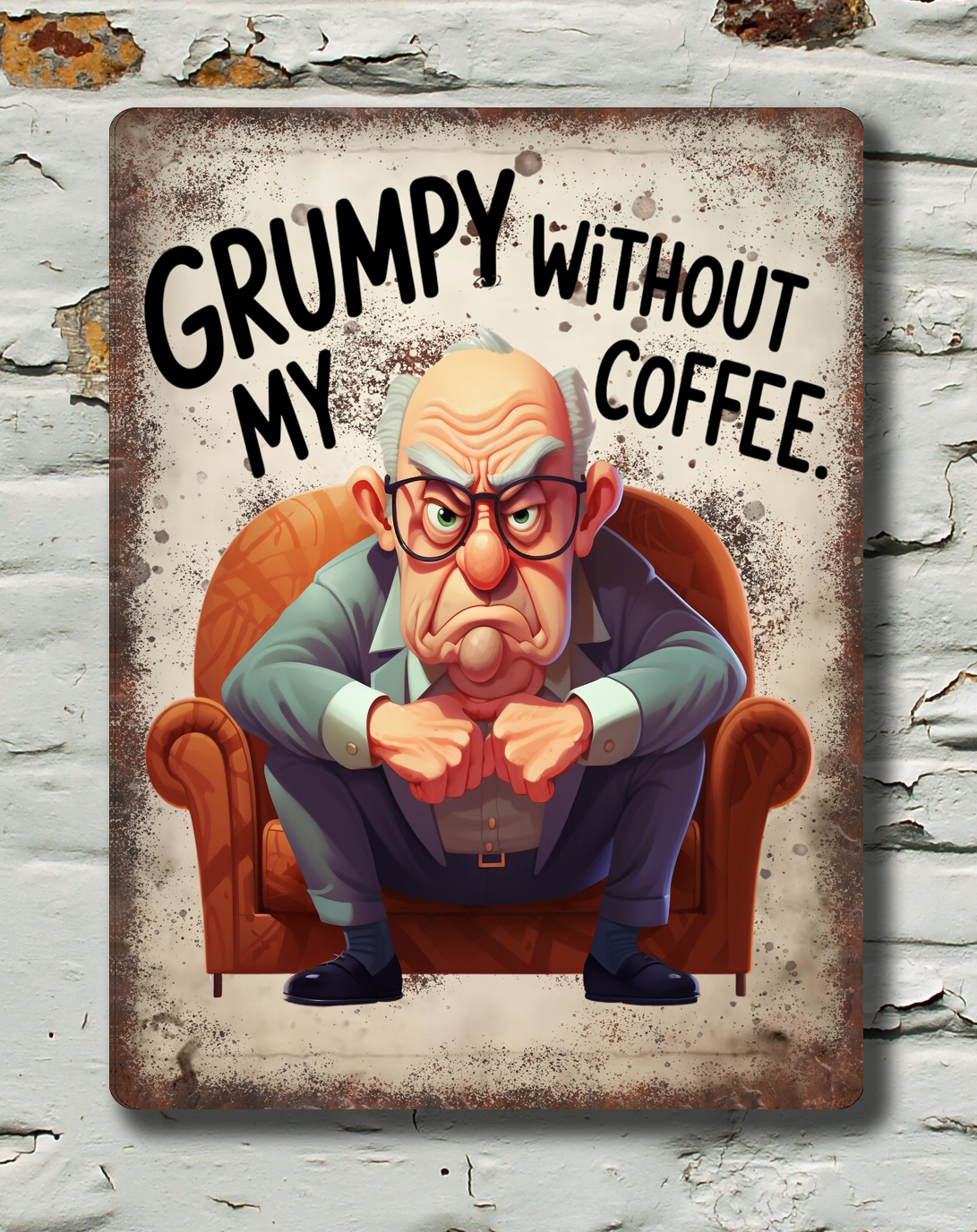 grumpy man sitting on chair