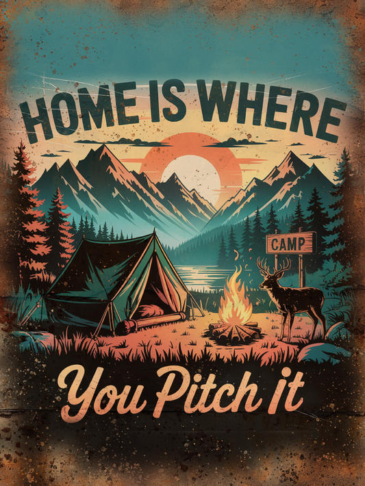 Retro Style Home Is Where You Pitch it Vintage Metal Sign/plaque man cave, bar